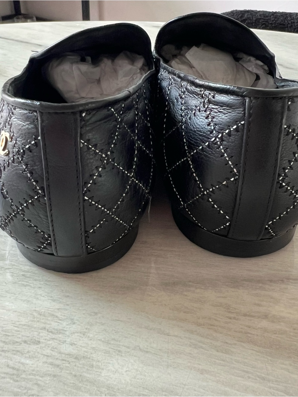 Chanel Black Zigzag & Contrast Diamond Moccasin Loafers - Picture 6 of 11